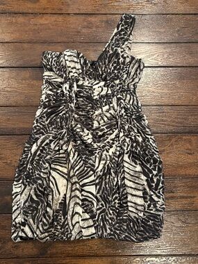 H&M Black & White One-Shoulder Animal-Print Dress